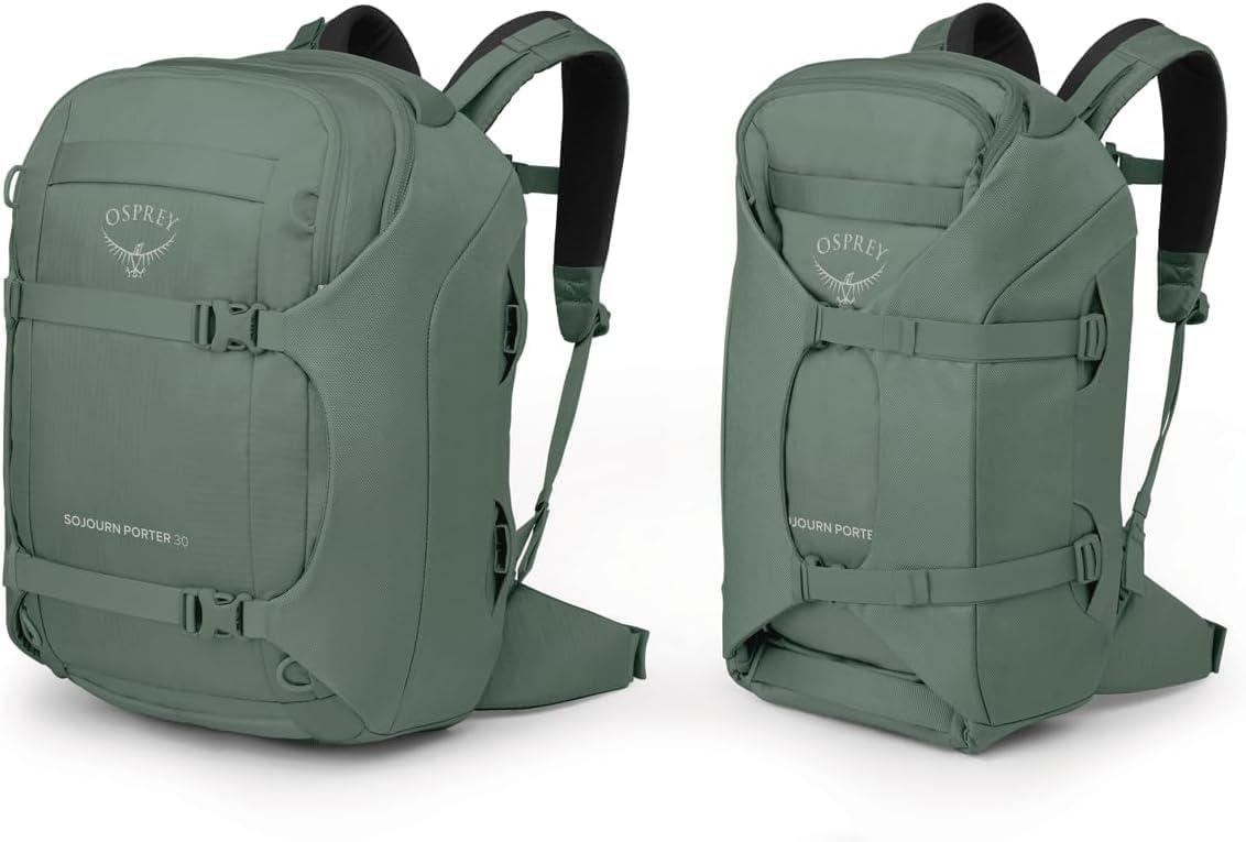 imageOsprey Sojourn Porter 46L Travel Backpack CarryOn Compliant Luggage with StraightJacket Compression and Padded Laptop Sleeve Durable Pack for International or Urban Travel Brindle BrownKoseret Green