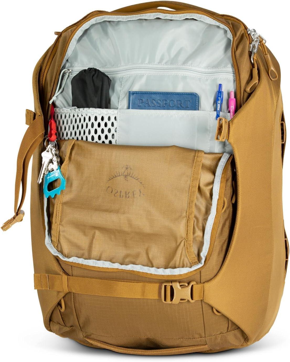 imageOsprey Sojourn Porter 46L Travel Backpack CarryOn Compliant Luggage with StraightJacket Compression and Padded Laptop Sleeve Durable Pack for International or Urban Travel Brindle BrownKoseret Green