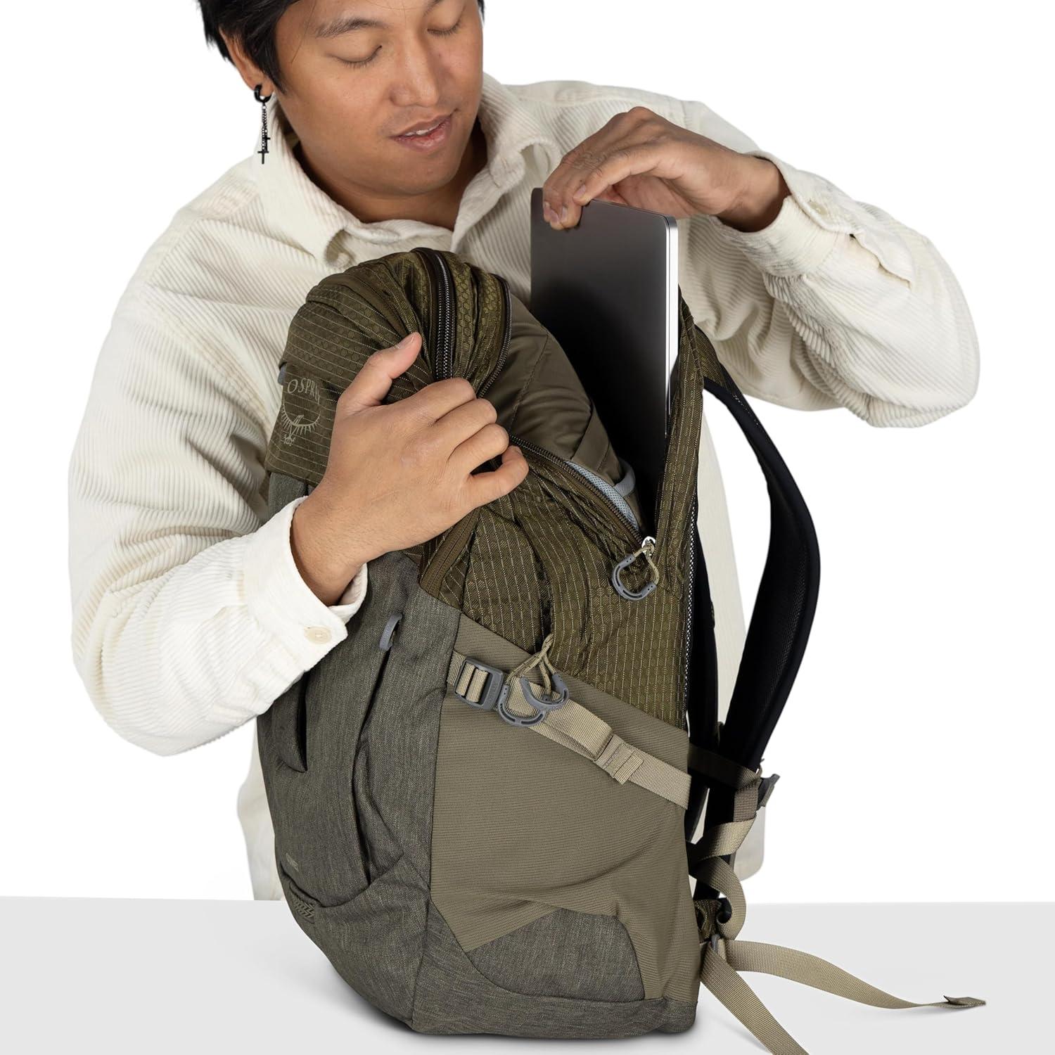 imageOsprey Comet Laptop Backpack Dual Compartment Commuter Bag for Laptop amp Everyday Essentials Moss GreenEarl Grey HeatherMoss Greenearl Grey Heather