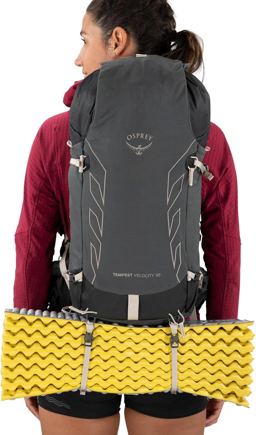 imageOsprey Tempest Velocity 30L Womens Hiking Backpack Running Biking MultiSport Pack Sevres Blue MediumLargeDark CharcoalChiru Tan
