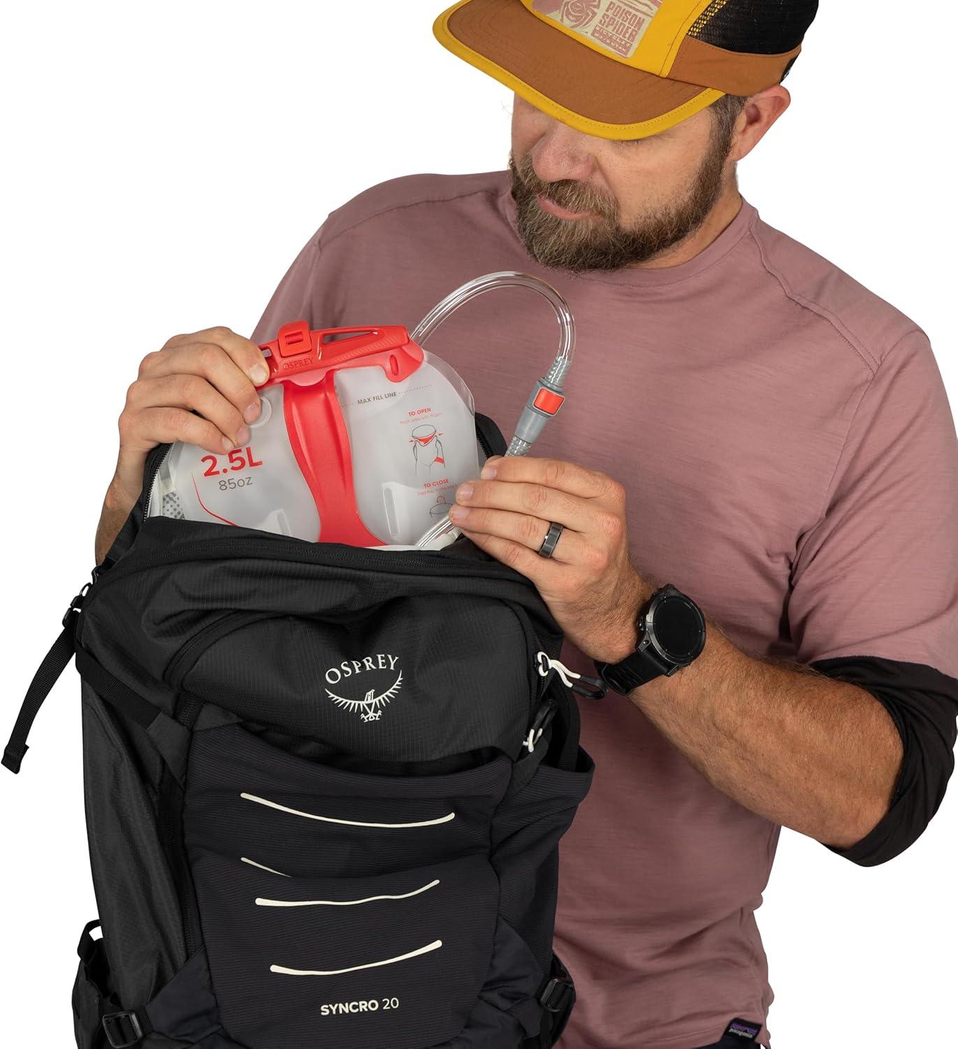 imageOsprey Syncro Mens Hiking Backpack with Hydraulics Reservoir Lightweight Mountain Biking Hydration PackRaven Black